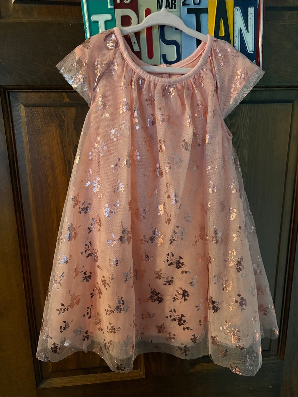 Girls' Sparkle Floral Tulle Dress - Pink